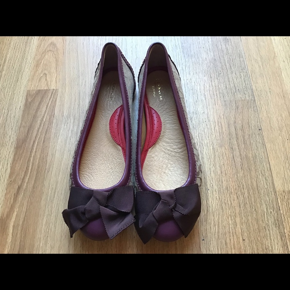 Coach Signature Logo Canvas Ballet Flats with Bow - Picture 3 of 10